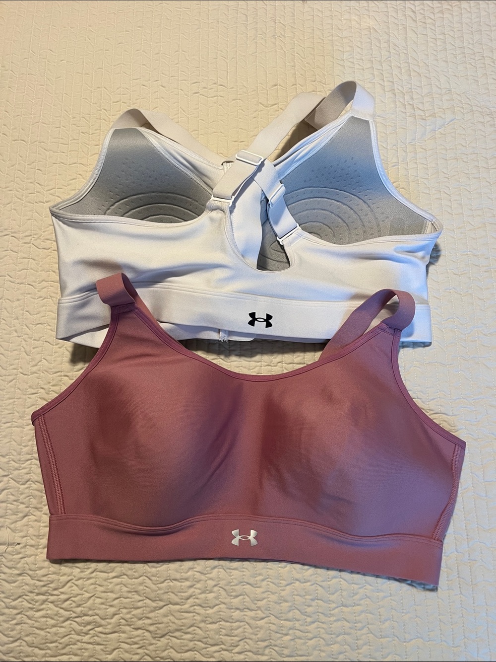 Under Armour Sports Bras — White and Dusty Rose Duo